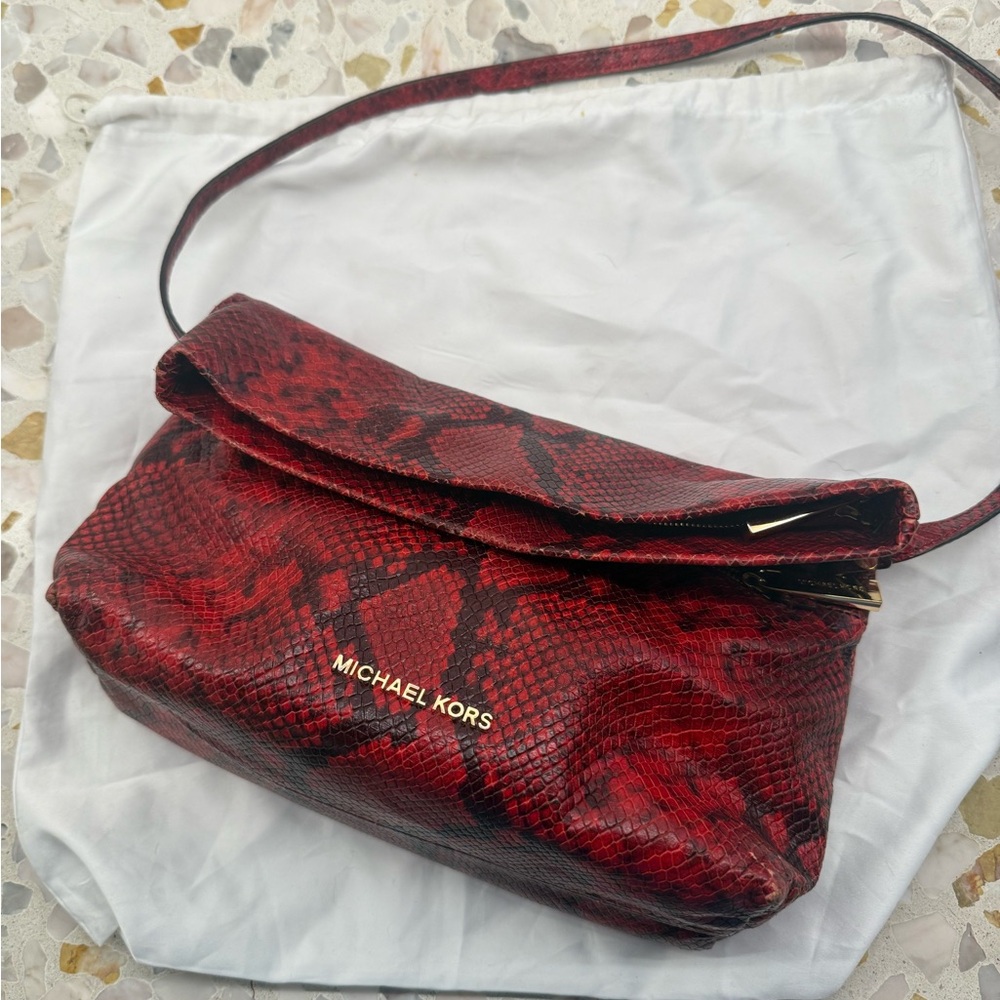 Michael Kors Red Snake Pattern Shoulder Bag